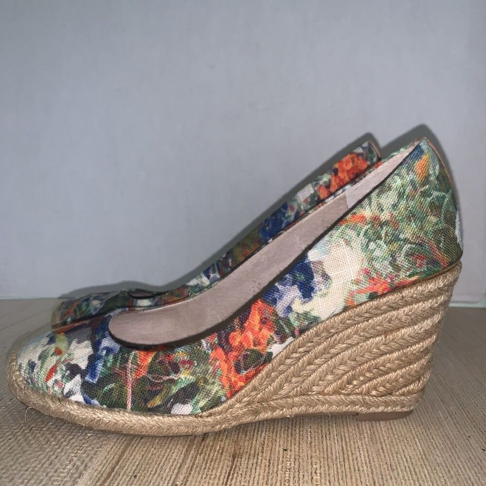 Louise et Cie Floral Fabric Jute Wedge Espadrille Artsy US 8 Resort Office Boho